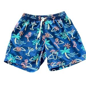 Chubbies The Neon Lights Classic Swim Trunk Navy and Green Shorts Size‎ Small